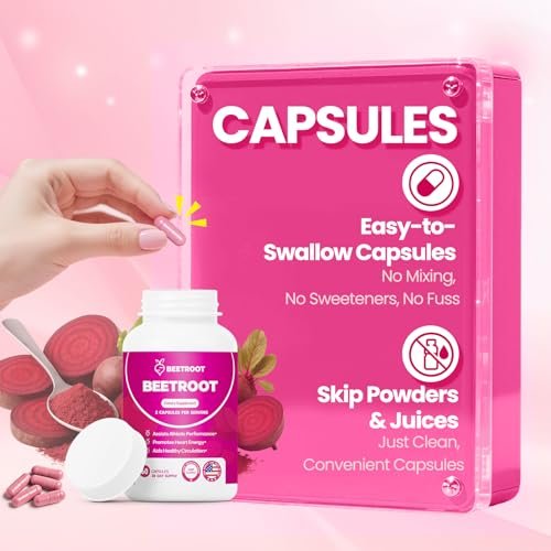 ZyliaVitaX Rote Bete Kapseln – 1300mg Bio Rote Bete Pulver, Nicht-GVO & Vegan Nahrungsergänzungsmittel für Energie, Ausdauer & Durchblutung – 60 Kapseln