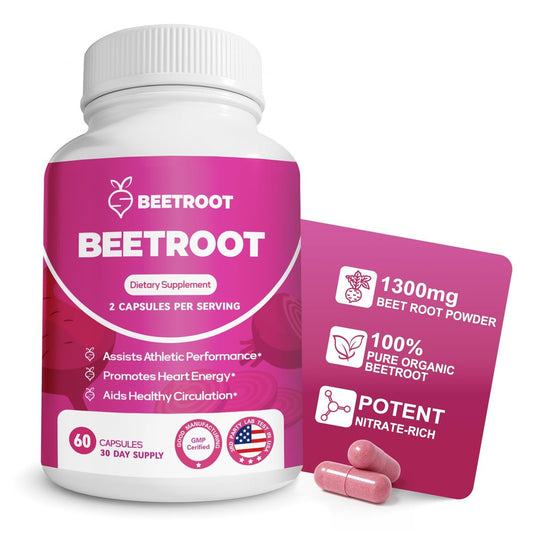 ZyliaVitaX Rote Bete Kapseln – 1300mg Bio Rote Bete Pulver, Nicht-GVO & Vegan Nahrungsergänzungsmittel für Energie, Ausdauer & Durchblutung – 60 Kapseln