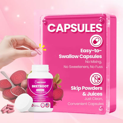 ZyliaVitaX Rote Bete Kapseln – 1300mg Bio Rote Bete Pulver, Nicht-GVO & Vegan Nahrungsergänzungsmittel für Energie, Ausdauer & Durchblutung – 60 Kapseln