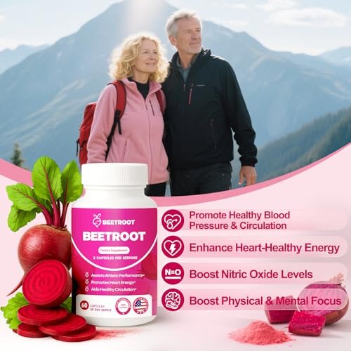 ZyliaVitaX Rote Bete Kapseln – 1300mg Bio Rote Bete Pulver, Nicht-GVO & Vegan Nahrungsergänzungsmittel für Energie, Ausdauer & Durchblutung – 60 Kapseln
