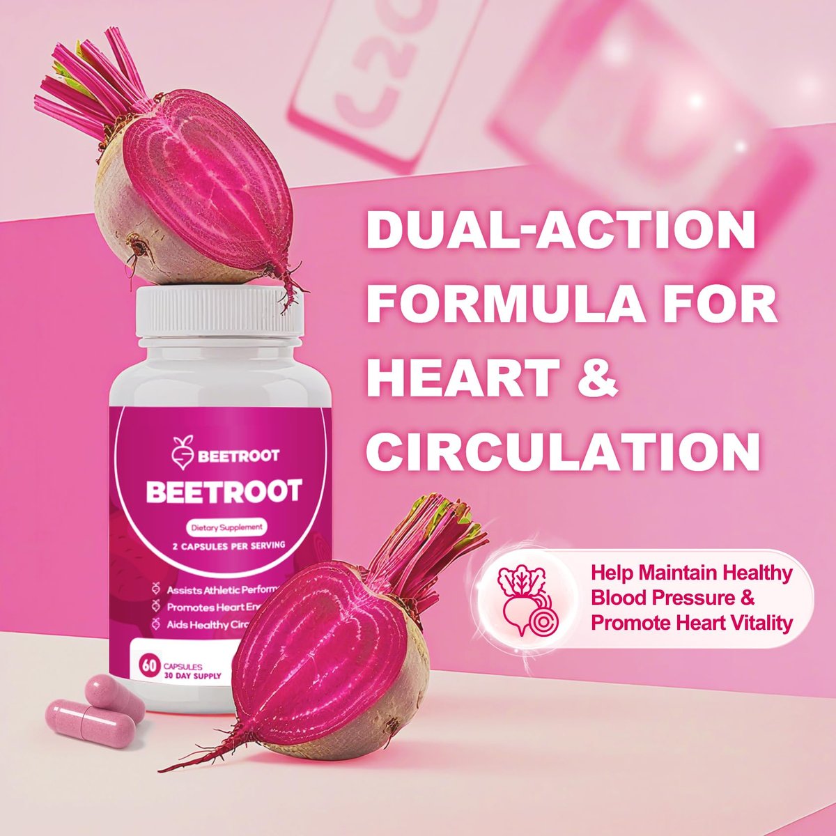 ZyliaVitaX Rote Bete Kapseln – 1300mg Bio Rote Bete Pulver, Nicht-GVO & Vegan Nahrungsergänzungsmittel für Energie, Ausdauer & Durchblutung – 60 Kapseln