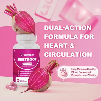 ZyliaVitaX Rote Bete Kapseln – 1300mg Bio Rote Bete Pulver, Nicht-GVO & Vegan Nahrungsergänzungsmittel für Energie, Ausdauer & Durchblutung – 60 Kapseln
