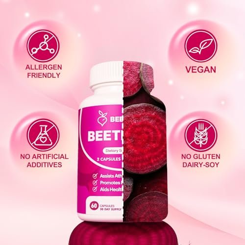 ZyliaVitaX Rote Bete Kapseln – 1300mg Bio Rote Bete Pulver, Nicht-GVO & Vegan Nahrungsergänzungsmittel für Energie, Ausdauer & Durchblutung – 60 Kapseln