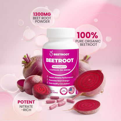 ZyliaVitaX Rote Bete Kapseln – 1300mg Bio Rote Bete Pulver, Nicht-GVO & Vegan Nahrungsergänzungsmittel für Energie, Ausdauer & Durchblutung – 60 Kapseln