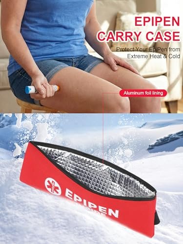 SUNMON EpiPen Aufbewahrungstasche isoliert für 2 Pens, Travel Epipen-Halter Tasche, Outdoor Epipen Case für Walking oder Laufen (1 Pack, Rot)
