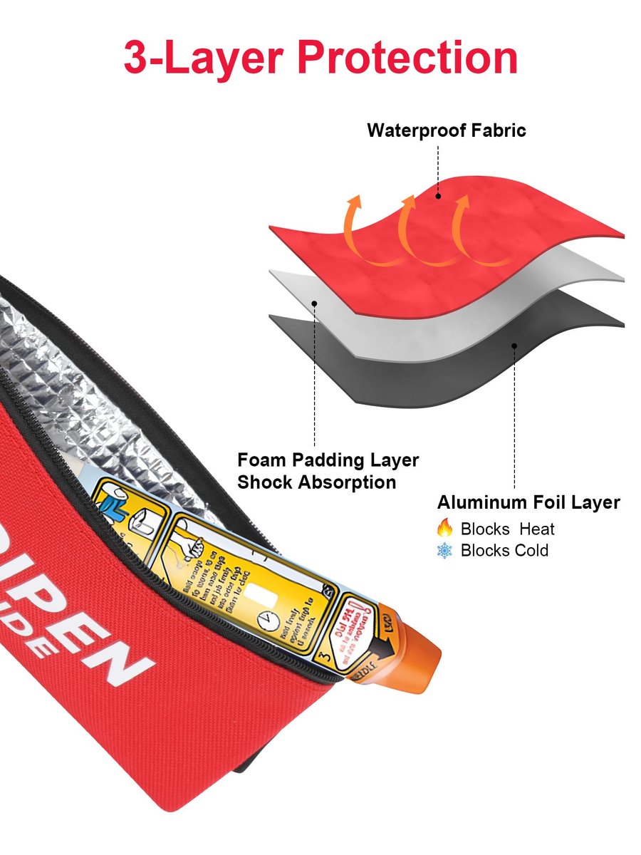 SUNMON EpiPen Aufbewahrungstasche isoliert für 2 Pens, Travel Epipen-Halter Tasche, Outdoor Epipen Case für Walking oder Laufen (1 Pack, Rot)