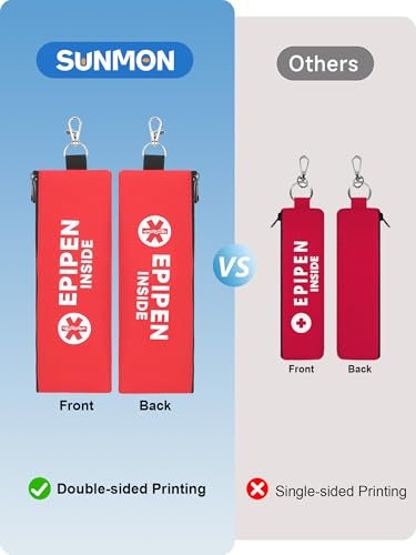 SUNMON EpiPen Aufbewahrungstasche isoliert für 2 Pens, Travel Epipen-Halter Tasche, Outdoor Epipen Case für Walking oder Laufen (1 Pack, Rot)