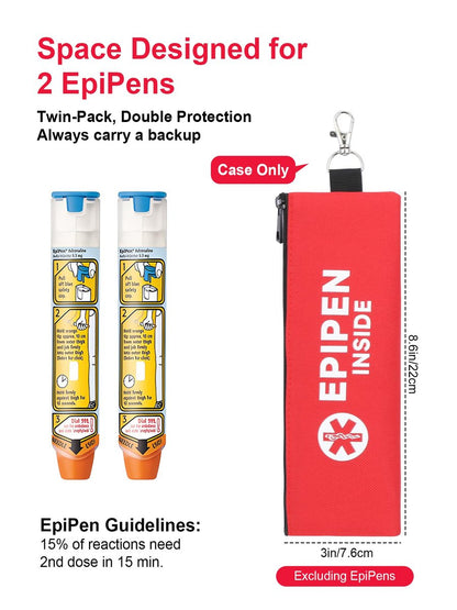SUNMON EpiPen Aufbewahrungstasche isoliert für 2 Pens, Travel Epipen-Halter Tasche, Outdoor Epipen Case für Walking oder Laufen (1 Pack, Rot)