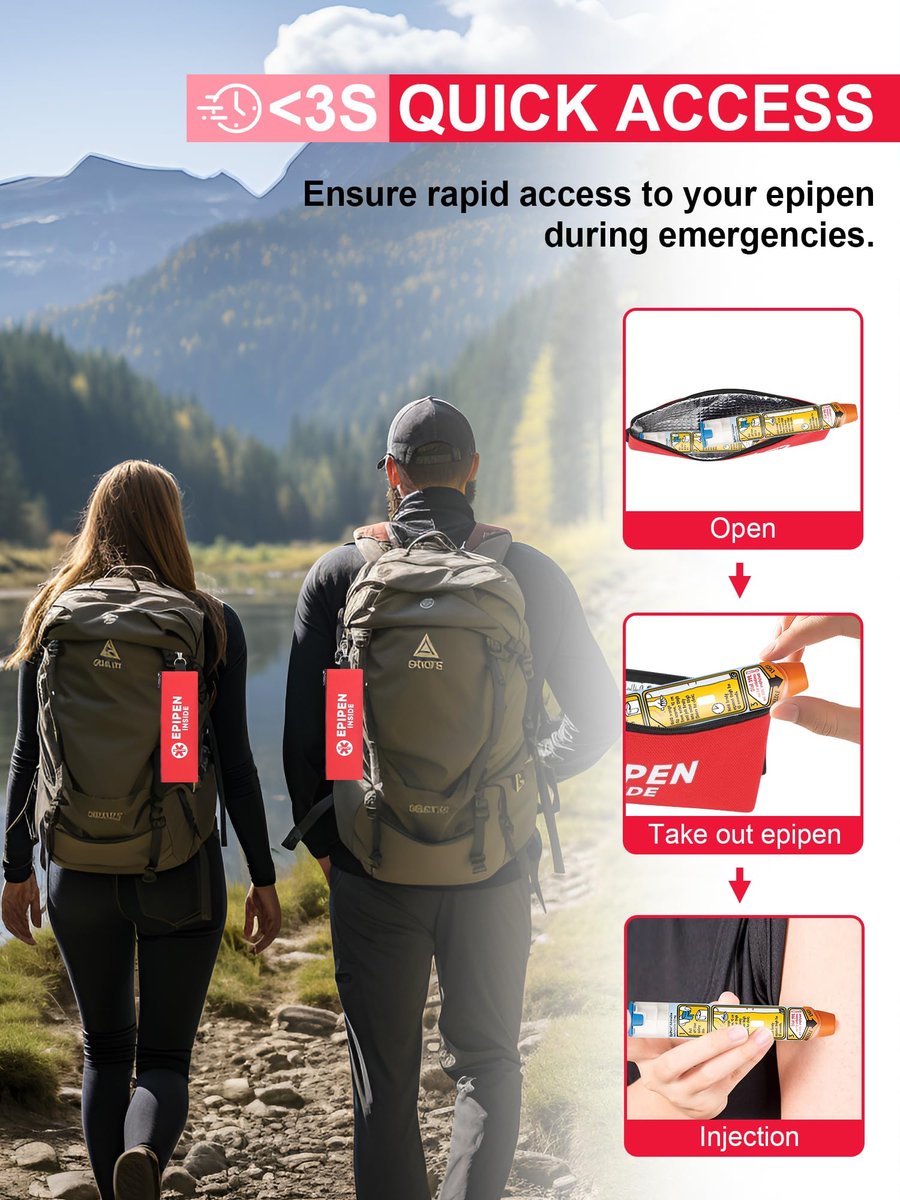 SUNMON EpiPen Aufbewahrungstasche isoliert für 2 Pens, Travel Epipen-Halter Tasche, Outdoor Epipen Case für Walking oder Laufen (1 Pack, Rot)