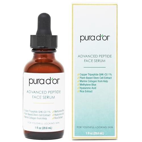 PURA D'OR Advanced Peptide Gesichtsserum – Kupfertripeptid, Pflanzlicher Stammzellextrakt, Meereskollagen aus Kelp, Hyaluronsäure & Methylenblau – Anti-Aging Serum für jugendlich aussehende Haut, 30 ml