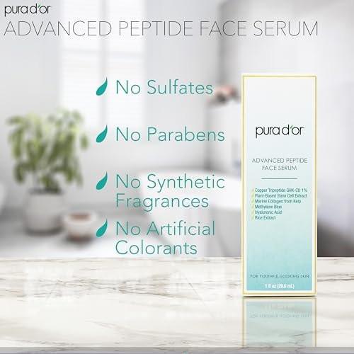 PURA D'OR Advanced Peptide Gesichtsserum – Kupfertripeptid, Pflanzlicher Stammzellextrakt, Meereskollagen aus Kelp, Hyaluronsäure & Methylenblau – Anti-Aging Serum für jugendlich aussehende Haut, 30 ml
