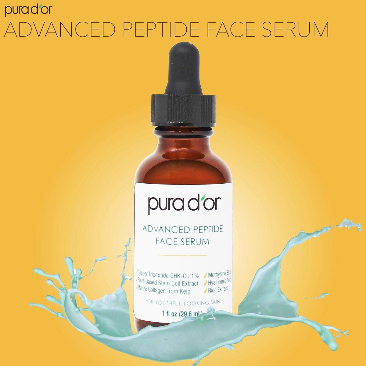 PURA D'OR Advanced Peptide Gesichtsserum – Kupfertripeptid, Pflanzlicher Stammzellextrakt, Meereskollagen aus Kelp, Hyaluronsäure & Methylenblau – Anti-Aging Serum für jugendlich aussehende Haut, 30 ml