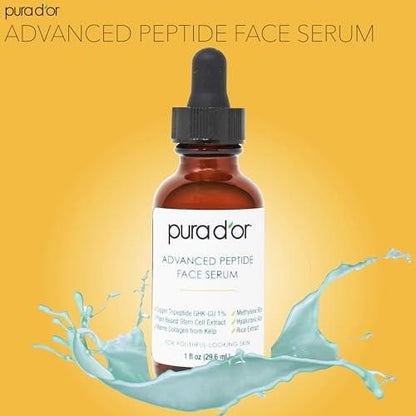 PURA D'OR Advanced Peptide Gesichtsserum – Kupfertripeptid, Pflanzlicher Stammzellextrakt, Meereskollagen aus Kelp, Hyaluronsäure & Methylenblau – Anti-Aging Serum für jugendlich aussehende Haut, 30 ml