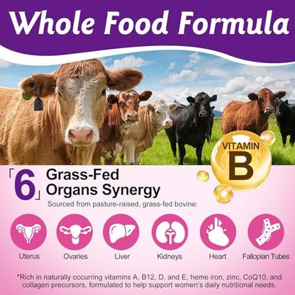 2er-Pack Rinderorganpräparat für Frauen – Natürliche, grasgefütterte Rinderleberkapseln für Hormonbalance, Energie, Menstruationszyklus und Hautpflege