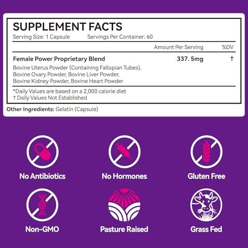 2er-Pack Rinderorganpräparat für Frauen – Natürliche, grasgefütterte Rinderleberkapseln für Hormonbalance, Energie, Menstruationszyklus und Hautpflege