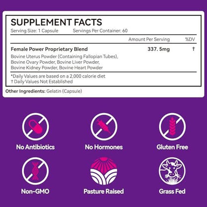 2er-Pack Rinderorganpräparat für Frauen – Natürliche, grasgefütterte Rinderleberkapseln für Hormonbalance, Energie, Menstruationszyklus und Hautpflege