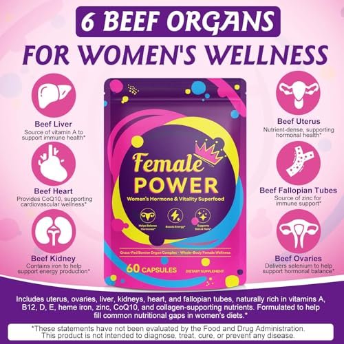 2er-Pack Rinderorganpräparat für Frauen – Natürliche, grasgefütterte Rinderleberkapseln für Hormonbalance, Energie, Menstruationszyklus und Hautpflege