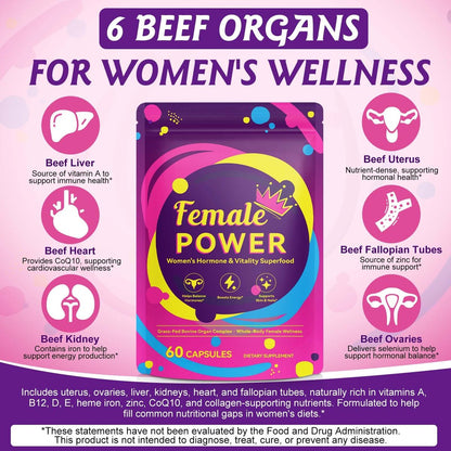 2er-Pack Rinderorganpräparat für Frauen – Natürliche, grasgefütterte Rinderleberkapseln für Hormonbalance, Energie, Menstruationszyklus und Hautpflege