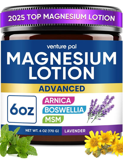 Magnesium Lotion mit Arnika, MSM & Boswellia – Kühlende Magnesiumcreme – Leichte Feuchtigkeitslotion für Beine & Füße – Sicher für Kinder – 177 ml