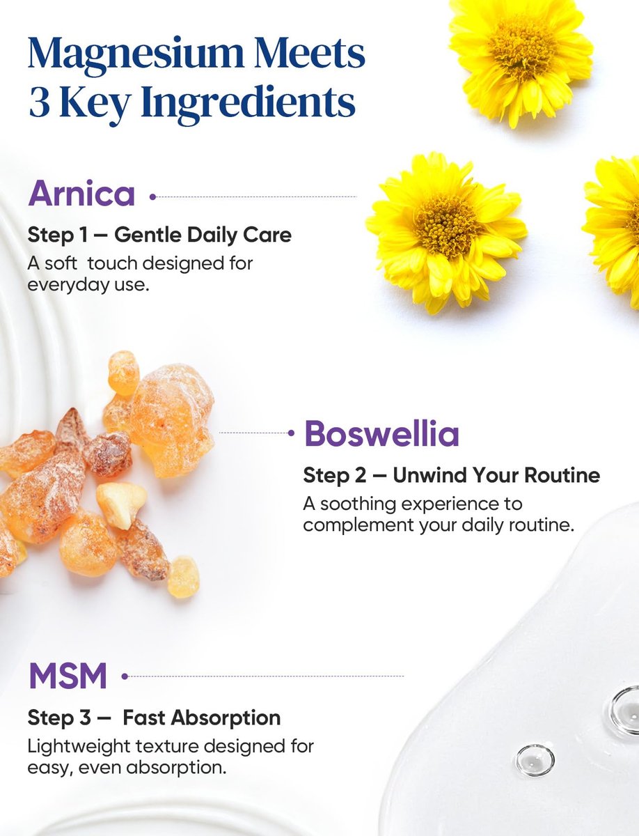Magnesium Lotion mit Arnika, MSM & Boswellia – Kühlende Magnesiumcreme – Leichte Feuchtigkeitslotion für Beine & Füße – Sicher für Kinder – 177 ml
