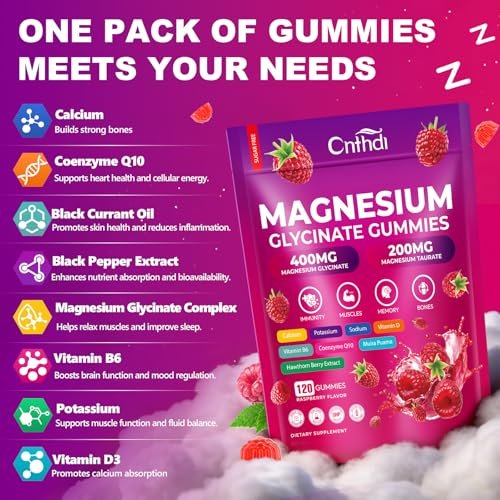 Magnesium Glycinat Gummies 600mg, 120 Stück – Zuckerfreie Magnesium Gummies für Erwachsene & Kinder mit L-Threonat, Calcium, Zink & Coenzym Q10, Kalium – für Schlaf, Gehirn, Muskeln & Entspannung