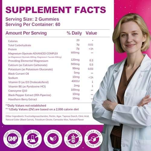Magnesium Glycinat Gummies 600mg, 120 Stück – Zuckerfreie Magnesium Gummies für Erwachsene & Kinder mit L-Threonat, Calcium, Zink & Coenzym Q10, Kalium – für Schlaf, Gehirn, Muskeln & Entspannung
