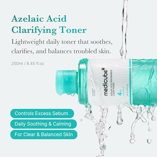 Medicube Azelaic Acid Niacinamide Klärendes Gesichtswasser | Für unreine Haut, ideal zur Reinigung & Beruhigung | 4% Azelainsäure & 2% Niacinamid | Beruhigendes tägliches Toner | Koreanische Hautpflege | 250 ml