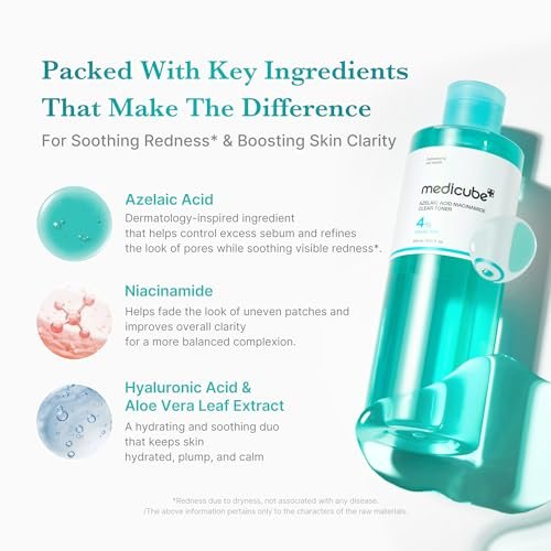 Medicube Azelaic Acid Niacinamide Klärendes Gesichtswasser | Für unreine Haut, ideal zur Reinigung & Beruhigung | 4% Azelainsäure & 2% Niacinamid | Beruhigendes tägliches Toner | Koreanische Hautpflege | 250 ml