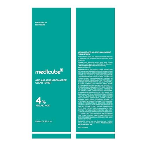 Medicube Azelaic Acid Niacinamide Klärendes Gesichtswasser | Für unreine Haut, ideal zur Reinigung & Beruhigung | 4% Azelainsäure & 2% Niacinamid | Beruhigendes tägliches Toner | Koreanische Hautpflege | 250 ml