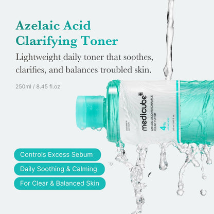 Medicube Azelaic Acid Niacinamide Klärendes Gesichtswasser | Für unreine Haut, ideal zur Reinigung & Beruhigung | 4% Azelainsäure & 2% Niacinamid | Beruhigendes tägliches Toner | Koreanische Hautpflege | 250 ml