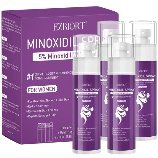 5% Minoxidil Spray für Frauen – 4er-Pack, mit Biotin angereichert, für dichteres und volleres Haar & Bart (13 Unzen, 7 Monate Vorrat)