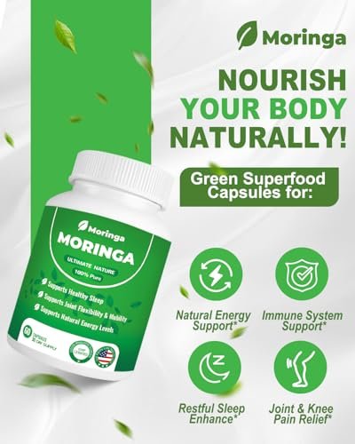 Moringa Kapseln – 800 mg reines Moringa-Pulver – 60 Kapseln für natürliche Energie, Immunsystem, Haut- & Darmgesundheit – Grünes Antioxidans-Superfood mit essentiellen Vitaminen & Aminosäuren