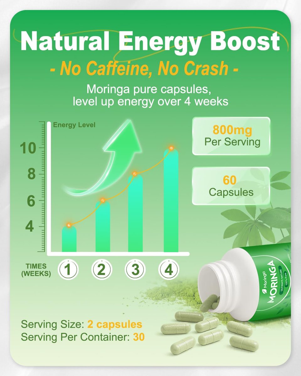 Moringa Kapseln – 800 mg reines Moringa-Pulver – 60 Kapseln für natürliche Energie, Immunsystem, Haut- & Darmgesundheit – Grünes Antioxidans-Superfood mit essentiellen Vitaminen & Aminosäuren