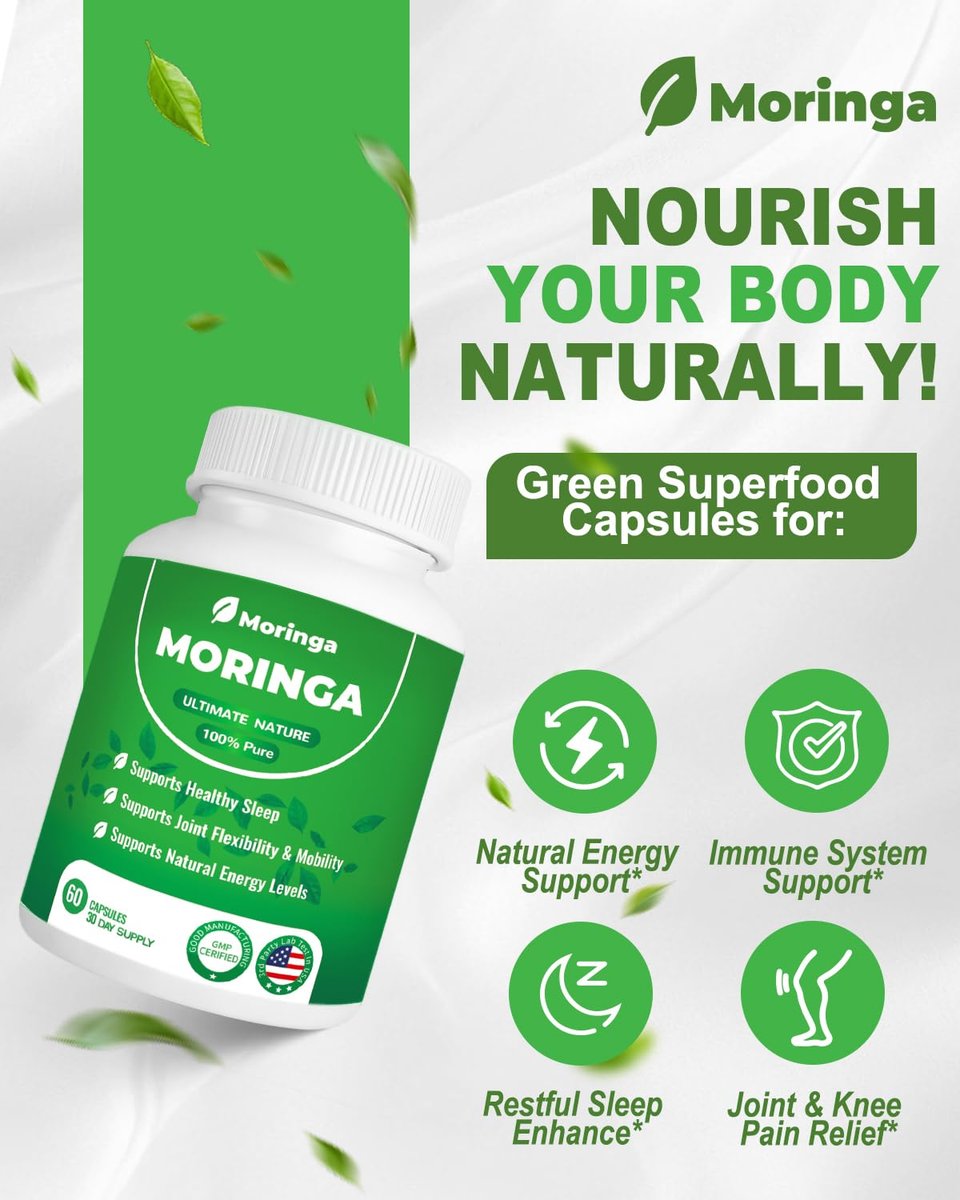 Moringa Kapseln – 800 mg reines Moringa-Pulver – 60 Kapseln für natürliche Energie, Immunsystem, Haut- & Darmgesundheit – Grünes Antioxidans-Superfood mit essentiellen Vitaminen & Aminosäuren