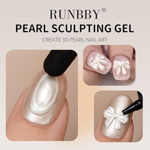 RUNBBY Perl-Nagelgel 15g – No-Wipe 3D-Skulpturgel mit Präzisionsdüse für Perlen- und Metallic-Effekte, UV/LED-Aushärtung