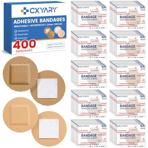 CXYARY 400 Stück runde Pflaster, Stoffpflaster und wasserdichte Pflaster, latexfrei, für Notfallversorgung und Hautwundpflege, kreisförmige Pflaster geeignet für kleine Wunden