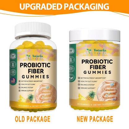 9-in-1 Probiotische Präbiotika Ballaststoff Gummis für Erwachsene & Jugendliche – Ballaststoffergänzung mit 5 Milliarden KBE Bacillus Coagulans, Flohsamenschalen, FOS, Inulin, ACV für Verdauung & Darm – 60 vegane Ananas-Gummis