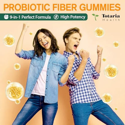 9-in-1 Probiotische Präbiotika Ballaststoff Gummis für Erwachsene & Jugendliche – Ballaststoffergänzung mit 5 Milliarden KBE Bacillus Coagulans, Flohsamenschalen, FOS, Inulin, ACV für Verdauung & Darm – 60 vegane Ananas-Gummis