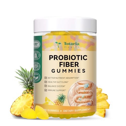 9-in-1 Probiotische Präbiotika Ballaststoff Gummis für Erwachsene & Jugendliche – Ballaststoffergänzung mit 5 Milliarden KBE Bacillus Coagulans, Flohsamenschalen, FOS, Inulin, ACV für Verdauung & Darm – 60 vegane Ananas-Gummis