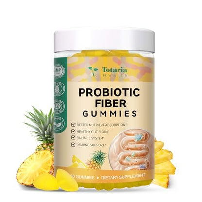 9-in-1 Probiotische Präbiotika Ballaststoff Gummis für Erwachsene & Jugendliche – Ballaststoffergänzung mit 5 Milliarden KBE Bacillus Coagulans, Flohsamenschalen, FOS, Inulin, ACV für Verdauung & Darm – 60 vegane Ananas-Gummis