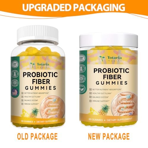 9-in-1 Probiotische Präbiotika Ballaststoff Gummis für Erwachsene & Jugendliche – Ballaststoffergänzung mit 5 Milliarden KBE Bacillus Coagulans, Flohsamenschalen, FOS, Inulin, ACV für Verdauung & Darm – 60 vegane Ananas-Gummis
