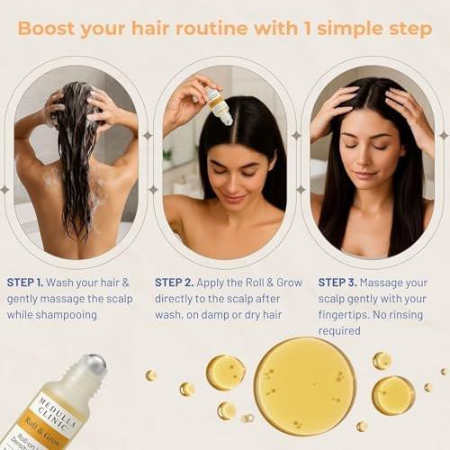 Medulla Clinic Haarwuchs Serum Roll-On – 5% Rosmarin, 3% Protein & 2% Koffein – Batana-Öl & Biotin für Kopfhaut & Haarverdickung – Gezielte, nicht fettende Behandlung – 30 ml