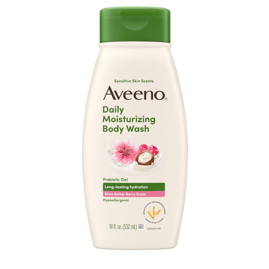 Aveeno Tägliche Feuchtigkeitspflege Duschcreme mit Sheabutter-Beeren-Duft & beruhigendem präbiotischem Hafer – Lang anhaltende Feuchtigkeit für empfindliche Haut, hypoallergen, parabenfrei, 532 ml