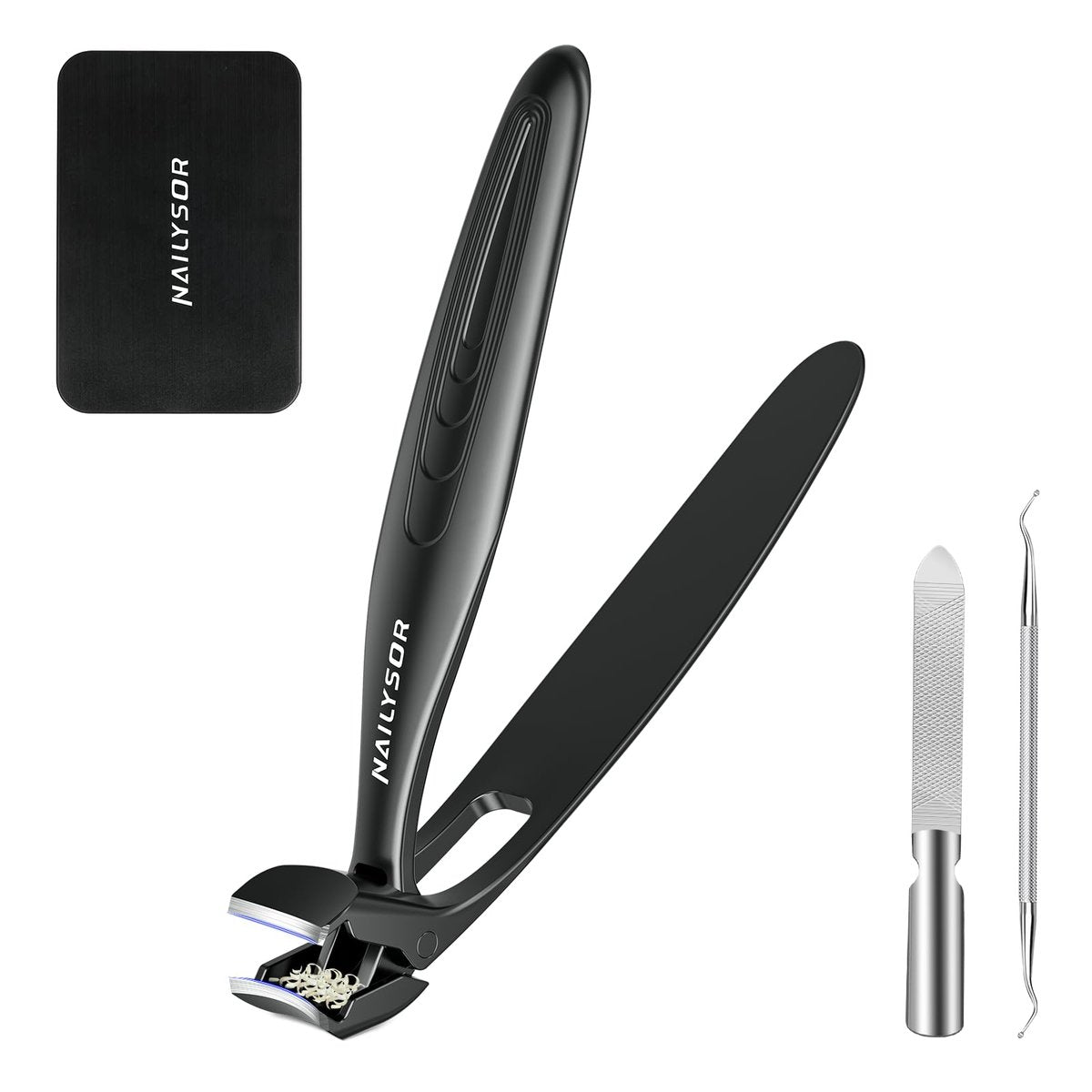 Upgrade Verlängerte Zehennagelknipser für dicke Nägel – Langer Griff für Senioren, Großer Fingernagelknipser mit abgewinkeltem Kopf und Auffangbehälter, Ergonomischer, breit öffnender Heavy-Duty-Schneider für Männer und Frauen