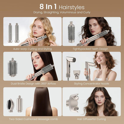 FRANO 8-in-1 Heißluftbürste & Föhnbürste, Ionischer Haarstyler für Volumen, Locken, Glätten, Schnelltrocknen mit Auto-Wickel-Locken, Frizz-frei & keine Hitzeschäden, ideales Geschenk für Frauen