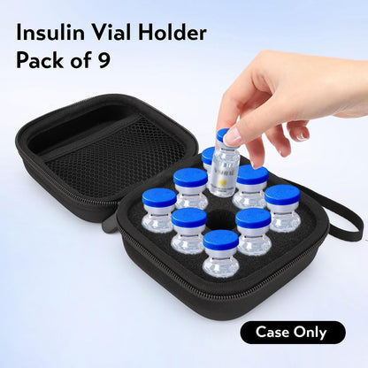 SMYV Insulin-Vial-Aufbewahrungsetui für Kühlschrank, Peptid-Etui passend für Standard 10ml U-100 Vials, 9 Fächer, Schwarz