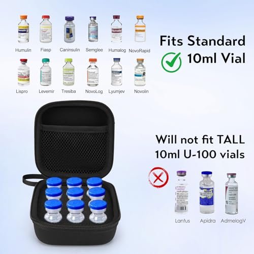 SMYV Insulin-Vial-Aufbewahrungsetui für Kühlschrank, Peptid-Etui passend für Standard 10ml U-100 Vials, 9 Fächer, Schwarz