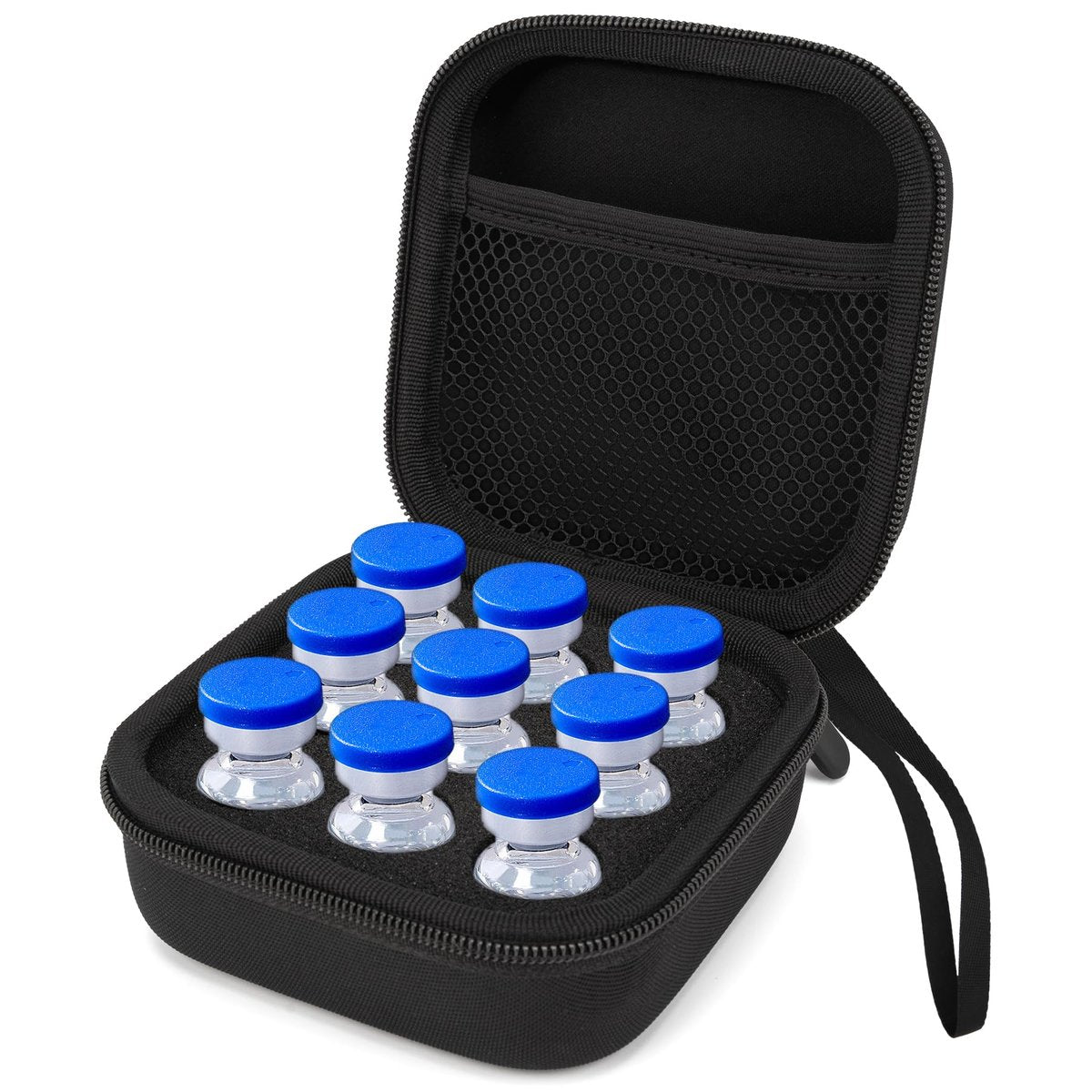 SMYV Insulin-Vial-Aufbewahrungsetui für Kühlschrank, Peptid-Etui passend für Standard 10ml U-100 Vials, 9 Fächer, Schwarz