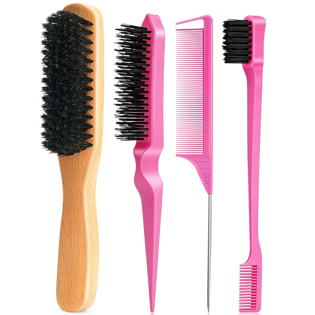 Boar Bristle Slick Back Hair Brush – Glatte Flyaways, Frizz, Sleeker Pferdeschwanz, Dutt & Babyhaare – Kamm für Mädchen, Kinder, Frauen & Männer
