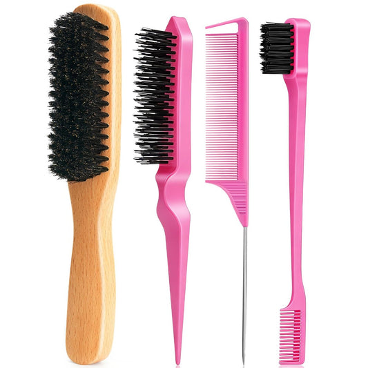 Boar Bristle Slick Back Hair Brush – Glatte Flyaways, Frizz, Sleeker Pferdeschwanz, Dutt & Babyhaare – Kamm für Mädchen, Kinder, Frauen & Männer